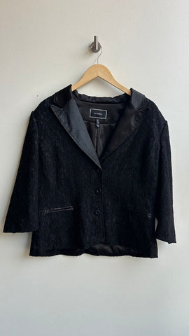 Pre-Owned Le Chateau Black Floral Lace 3/4 Sleeve Blazer- Size XX-Large