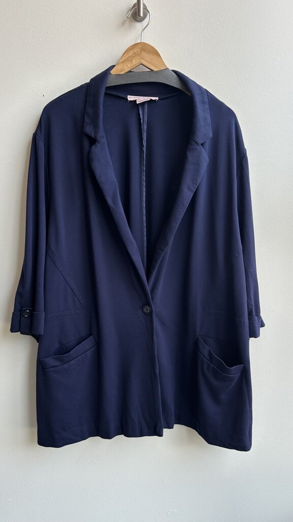 Pre-Owned In Every Story Navy Single Button 3/4 Sleeve Jacket- Size 4x