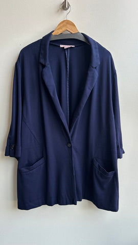 Pre-Owned In Every Story Navy Single Button 3/4 Sleeve Jacket- Size 4x