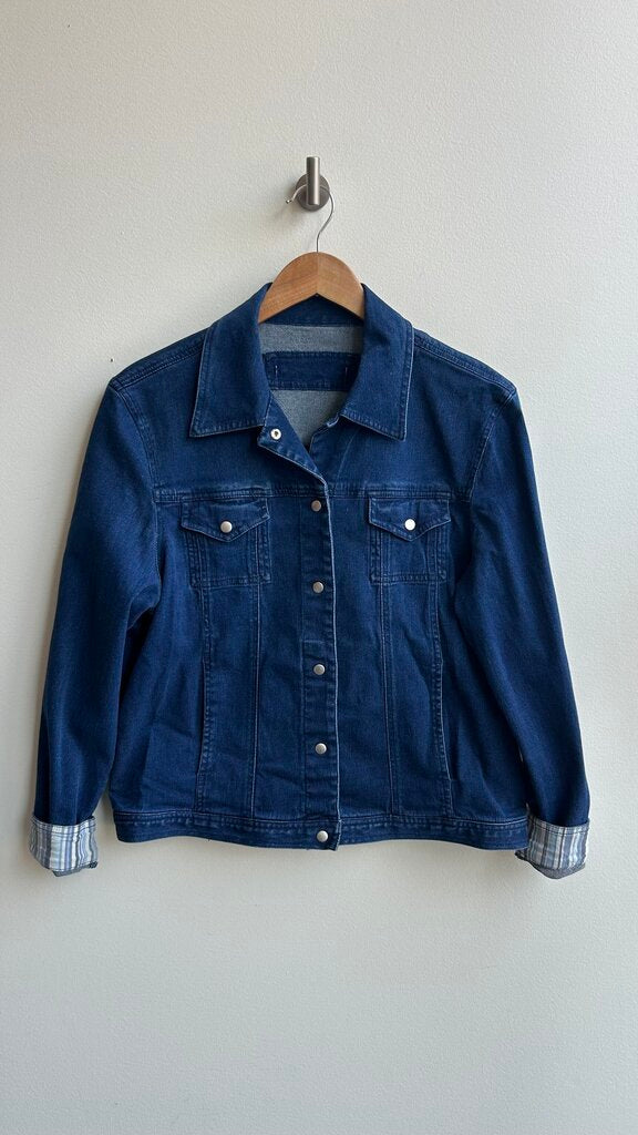 Pre-Owned Medium Wash Denim Snap Buttons Jacket- Size Large (Estimated)