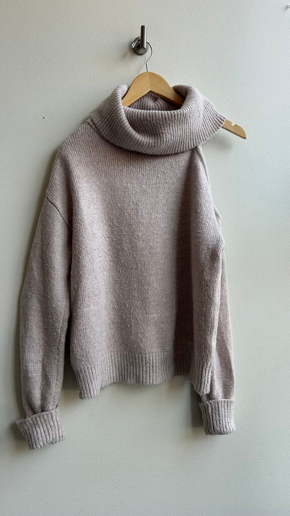 Pre-Owned Guess Beige Turtle Neck Single Cold Shoulder Light Knit Sweater- Size Small