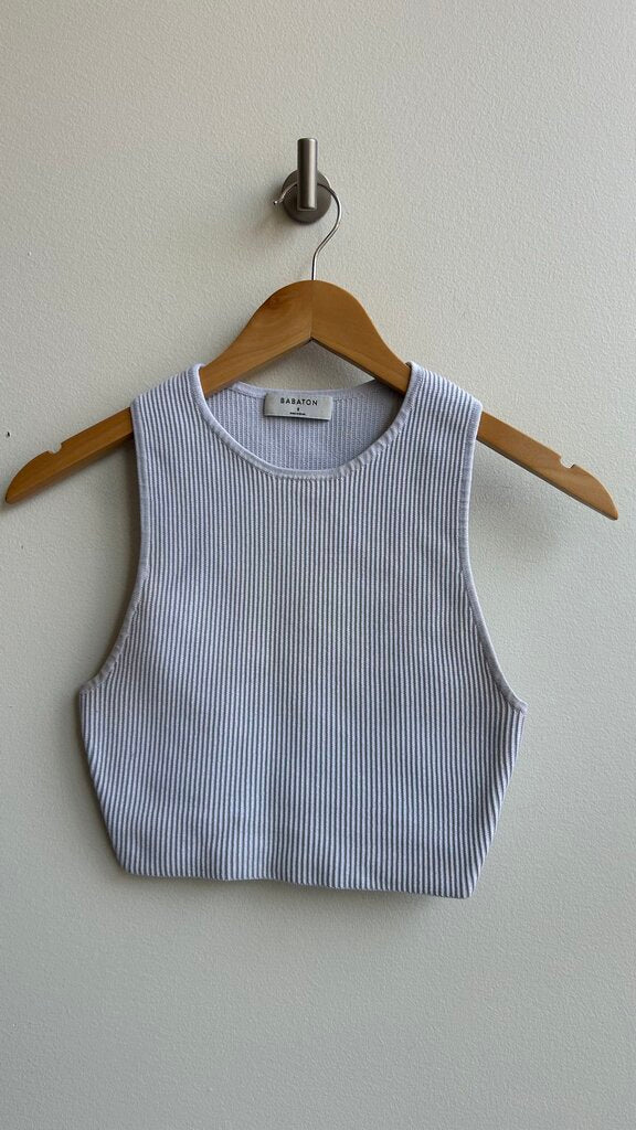 Pre-Owned Babaton White Ribbed Cap Sleeve Crop Top - Size Small