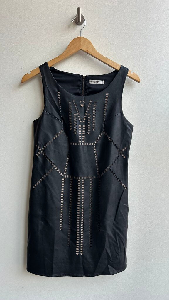 Pre-Owned Gentle Fawn Black Faux Leather Punch Cut Sleeveless Dress- Size X-Small