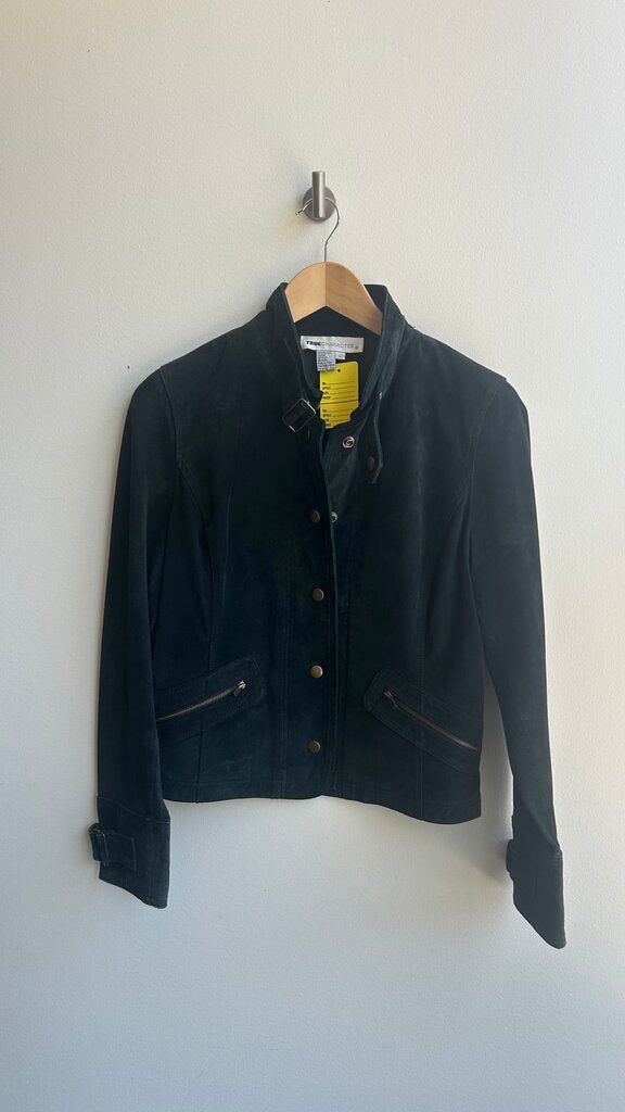Pre-Owned True Character Black Suede Snap Front Bronze Hardware Jacket - Size Large