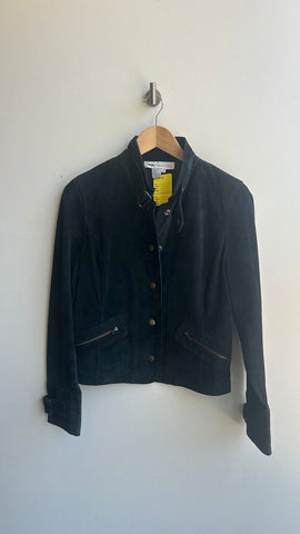 Pre-Owned True Character Black Suede Snap Front Bronze Hardware Jacket - Size Large