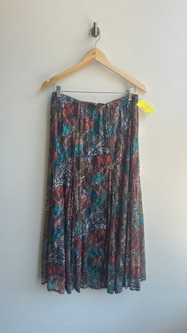 Pre-Owned Multiples Brown/Orange/Teal Lace Midi Skirt- Size Medium