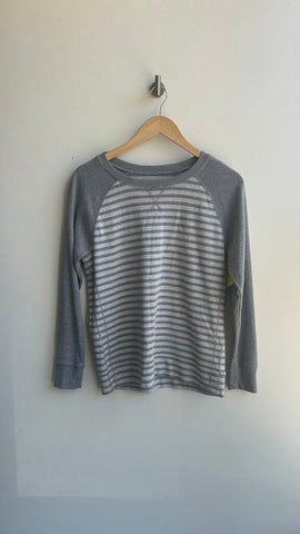 Pre-Owned Eddie Bauer Grey Striped Henley Long Sleeve Top- Size Medium (Estimated)