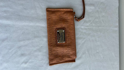 Pre-Owned Valentina Tan Genuine Leather Woven Zip Pouch Purse