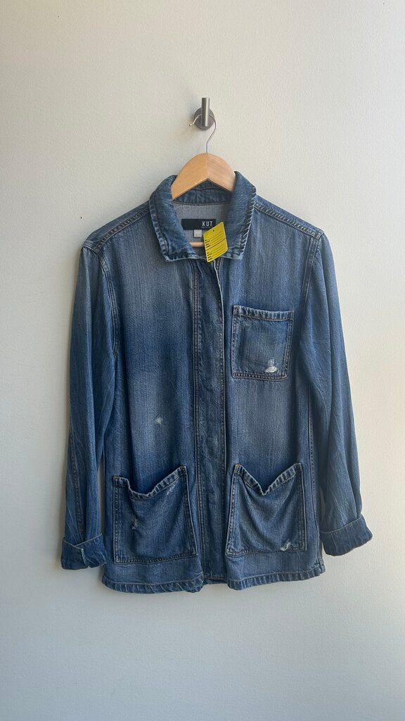 Pre-Owned Kut Medium Wash Button Up Heavy Denim Long Sleeve Top- SizSmall
