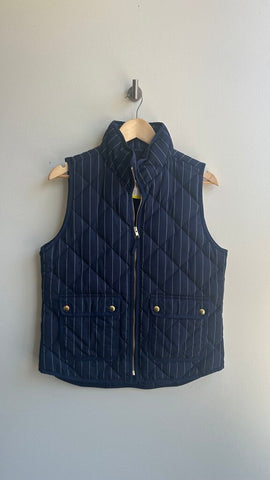 Pre-Owned J Crew Navy Striped Quilted Vest- Size Small
