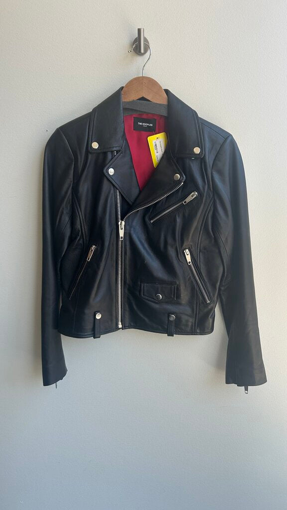 Pre-Owned The Kooples Black Leather Biker Jacket- Size 1 (Small)