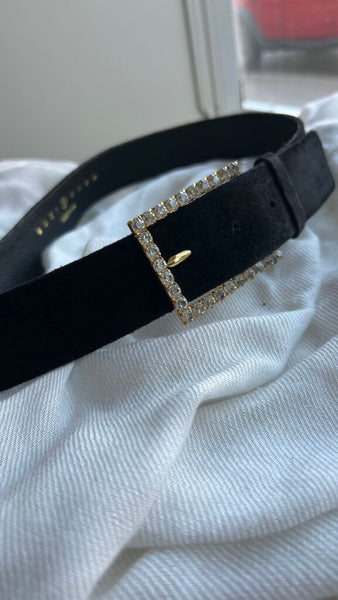 Pre-Owned Suzie Roher Black Gold Gems Hardware Belt- Size Medium