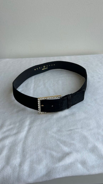 Pre-Owned Suzie Roher Black Gold Gems Hardware Belt- Size Medium