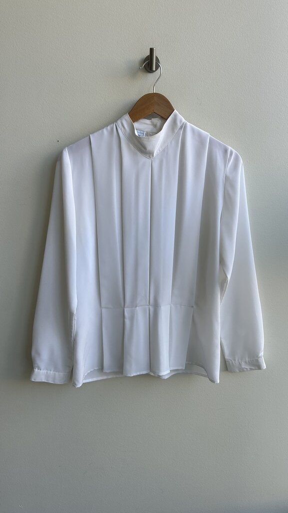Pre-Owned Diana Charles White Sheer Long Sleeve Blouse- Size 7