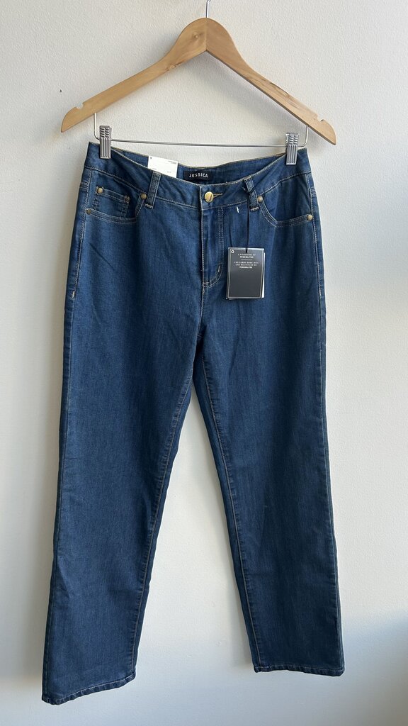 Pre-Owned Jessica Medium Wash Plaid Lined Straight Leg Jeans (NWT)- Size 6