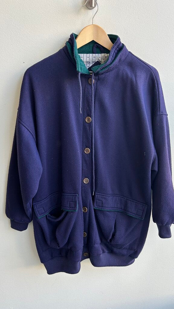 Pre-Owned Outbrook Navy Green Trim Oversized Utility Jacket - Size Small
