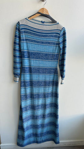 Pre-Owned Banff LTD Blue Sparkle Striped Long Sleeve Maxi Dress- Size 10