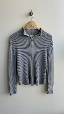 Pre-Owned St. John's Bay Grey Ribbed Zipped Mock Neck - Size Large