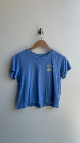 Pre-Owned Billabong Blue Cropped 'Sunny Days' Tee- Size Small
