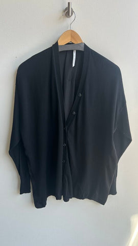Pre-Owned Paper Label Black Sheer Back Knit Front Button Up Cardigan- Size Medium
