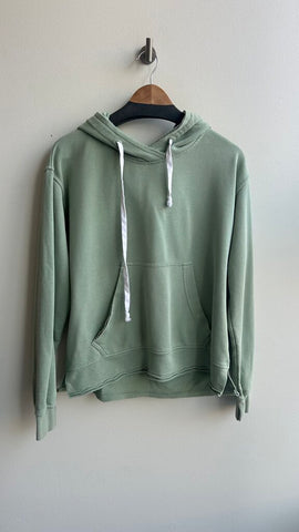 Pre-Owned Aemi + Co Sage Green Drawstring Hooded Kangaroo Pocket Sweater- Size Small