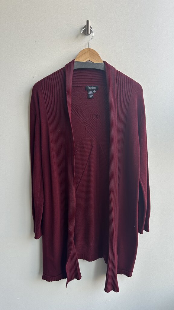 Pre-Owned Papillon Deep Red Open Front Knit Cardigan - Size X-Large