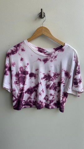 Pre-Owned Garage Pink/White Tie-Dye Cropped Tee - Size Medium