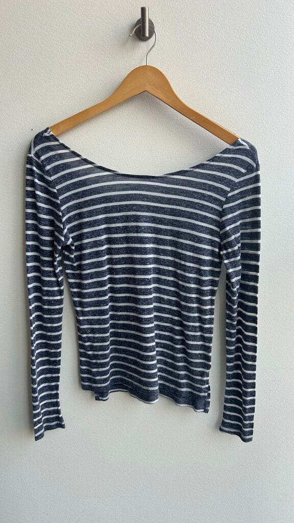 Pre-Owned Garcia Jeans Grey/White Striped Long Sleeve Tee- Size X-Small