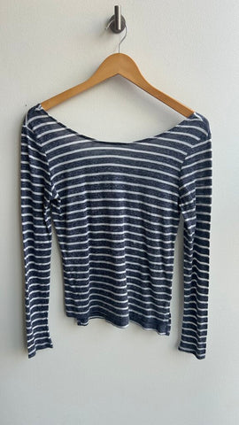 Pre-Owned Garcia Jeans Grey/White Striped Long Sleeve Tee- Size X-Small