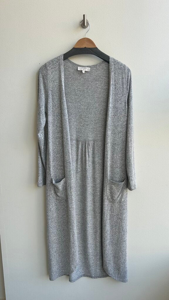 Pre-Owned Cream Grey Heathered Longline Cardigan- Size Small