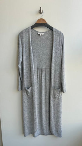 Pre-Owned Cream Grey Heathered Longline Cardigan- Size Small