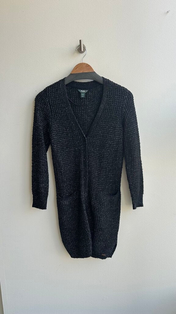 Pre-Owned Roots Black Pepered Knit Long Sleeve Cardigan- Size X-Small