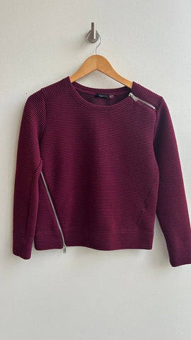 Pre-Owned Dex Red Ribbed Asymmetrical Zipper Sweater- Size X-Small