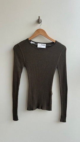 Pre-Owned Selected Femme Green Ribbed Long Sleeve Top- Size X-Small