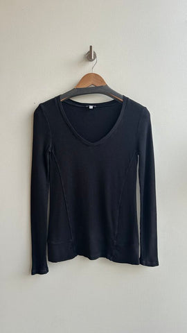 Pre-Owned Splendid Black Waffle Long Sleeve Top- Size X-Small