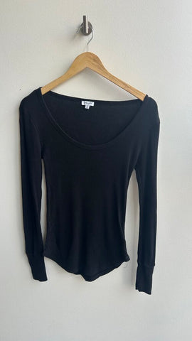 Pre-Owned Splendid Black Long Sleeve Waffle Top - Size X-Small