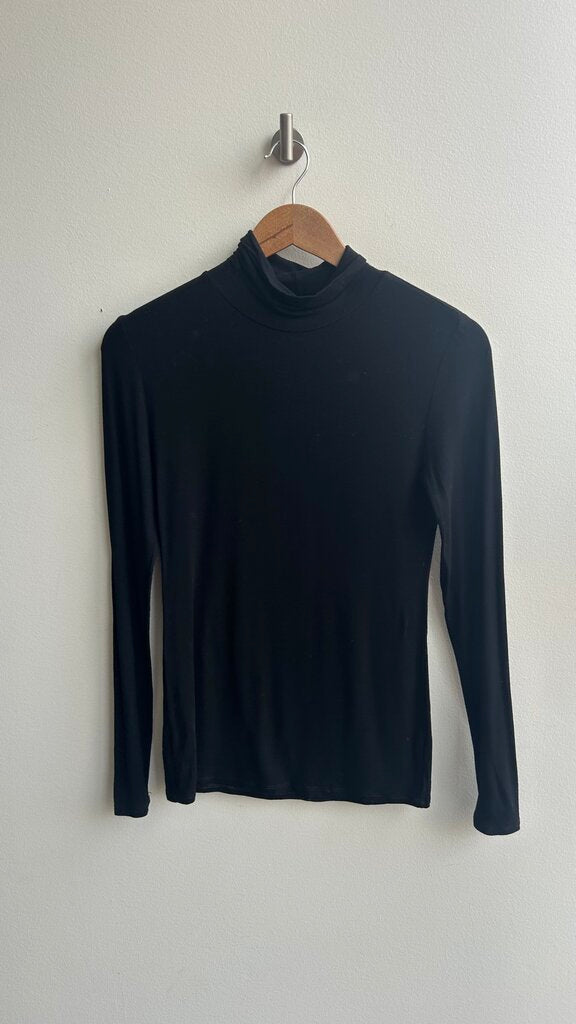 Pre-Owned BCBGMaxazria Black Long SLeeve Mock Neck Top - Size Small