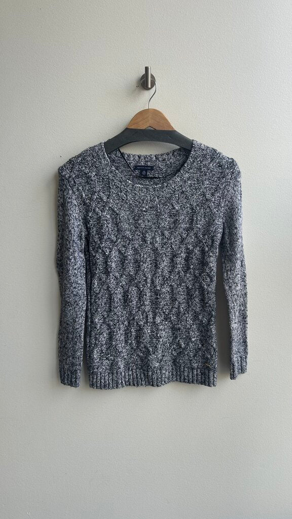 Pre-Owned Tommy Hilfiger White/Grey Heathered Cableknit Lightweight Sweater - Size X-Small