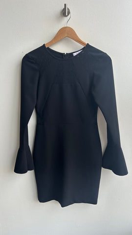 Pre-Owned Parker Black Bell Sleeve Lace Cut Out Sheath Dress- Size Small