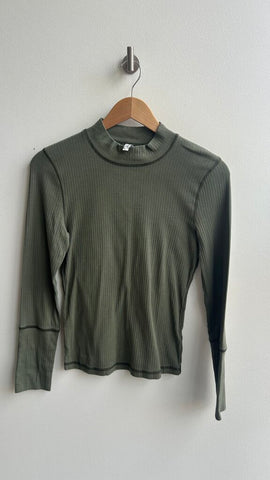 Pre-Owned Free People Green Ribbed Mock Neck Long Sleeve Top- Size Large