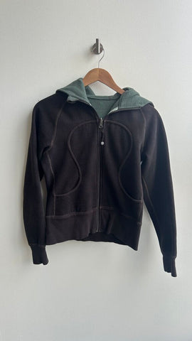 Pre-Owned Lululemon Black with Green Interior Scuba Full Zip Hoodie- Size X-Small (Estimated)