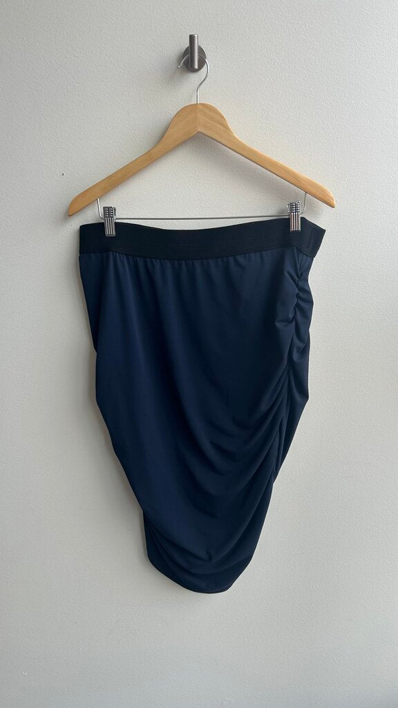 Pre-Owned Iris Setlakwe Navy Rouched Side Knee Skirt- Size X-Large