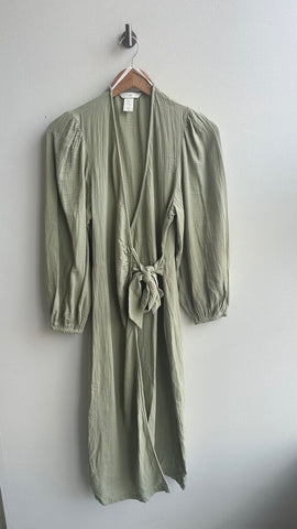 Pre-Owned H&M Green Puff Sleeve Midi Wrap Dress- Size Small
