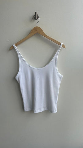 Pre-Owned H&M White Ribbed Tank Top (NWT)- Size Large