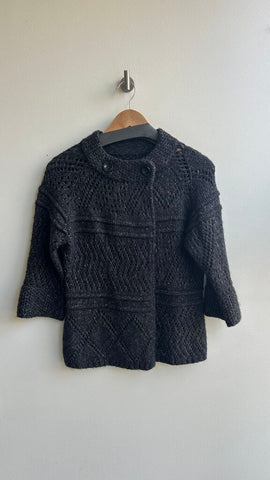 Pre-Owned Mexx Charcoal Knit 3/4 Sleeve Top Button Cardigan- Size Medium