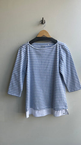 Pre-Owned FDJ Blue/White Stripe Boat Neck 3/4 Sleeve Top- Size Medium