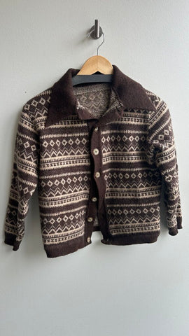 Pre-Owned Brown/Cream Knit Fair Isle Print Collared Button Up Sweater- Size X-Small (Estimated)