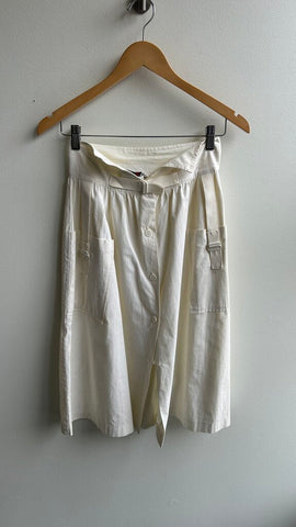 Pre-Owned Vintage Cherie Cream Belted Cargo Pocket Front Button Skirt - Size 9