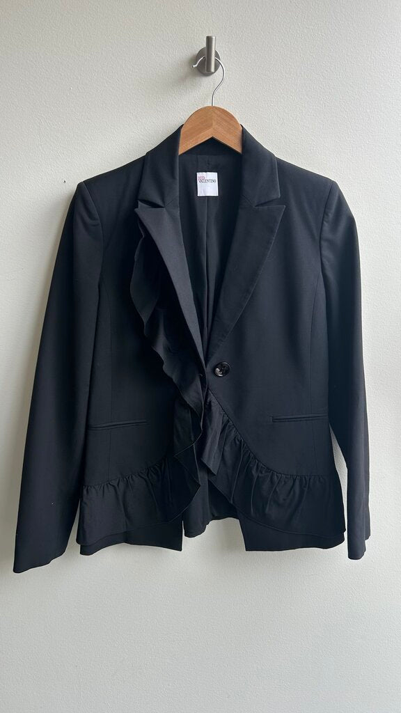 Pre-Owned Red Valentino Black Ruffle Trim Blazer- Size Medium (Estimated)