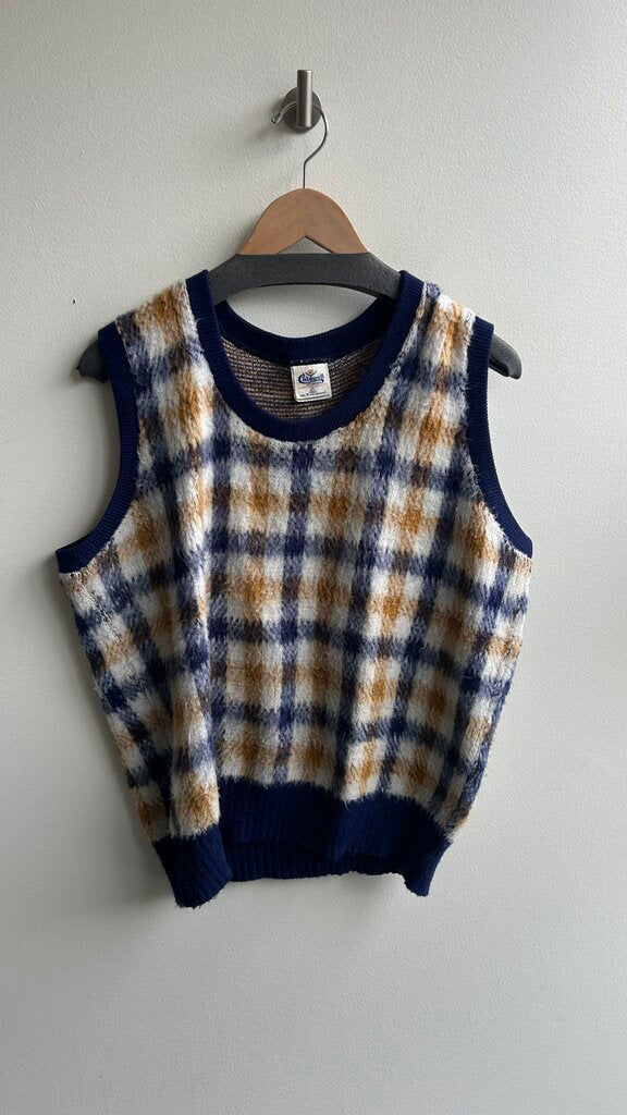 Pre-Owned Blue/Yellow Plaid Sweater Vest- Size Large
